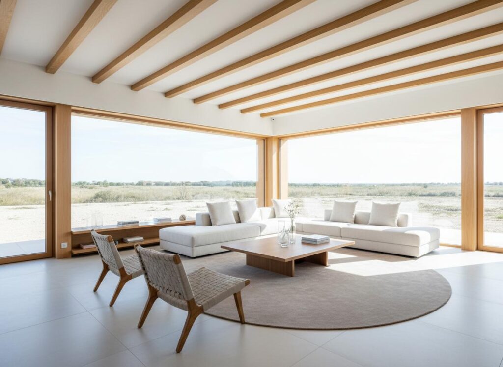 夕暮れの海岸で、手をつないだ男女が後ろ姿で歩いている。背景には丘の上に立つ灯りのついた建物があり、夕焼けの光が水面と砂浜に反射している。